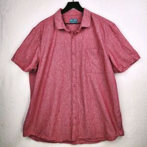 Tenth + Ocean Linen Blend Short Sleeve‎ Button Shirt XXL Red Pink Washable Linen